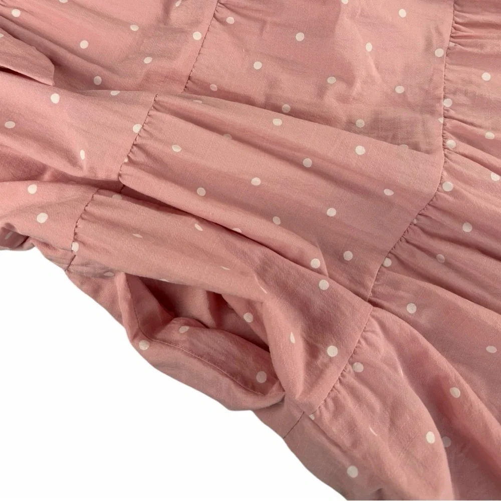 English Factory Women's Pink Polka Dot Tiered Maxi Dress W/Tie Back Size Small - Picture 13 of 13